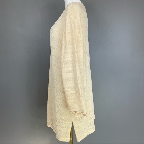 ST. JOHN SPORT Ivory Cream Textured Knit Stripe Wool Blend Tunic Top Size XL - Picture 2 of 11